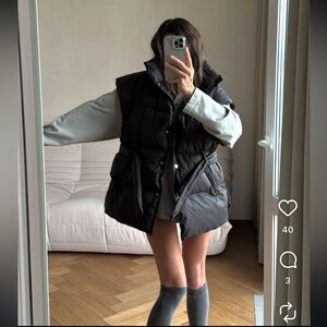 H&M Black Tie Waist Puffer Vest